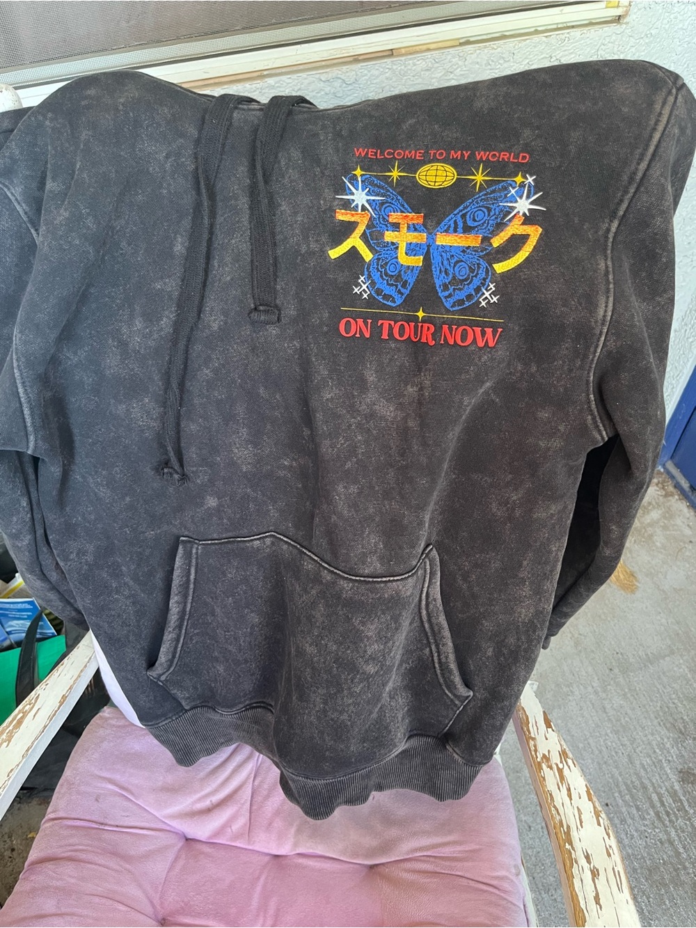 Welcome to My world Black Washed Butterfly Graphic Hoodie - On Tour Now